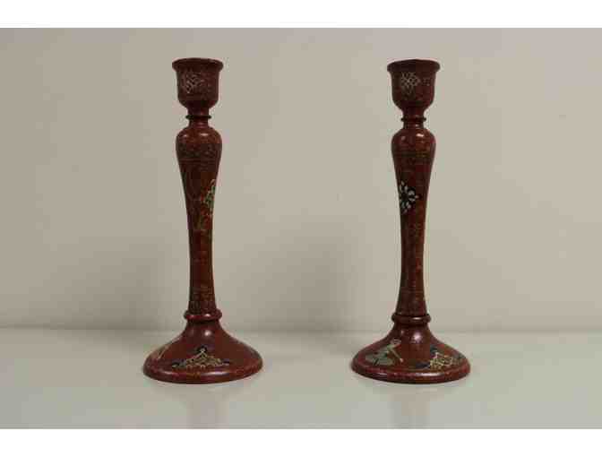 Set of Handpainted India Art Candlesticks