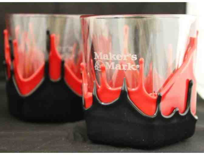 Set of Four Maker's Mark Etched Rocks Glasses Dipped in UofL Red and Black