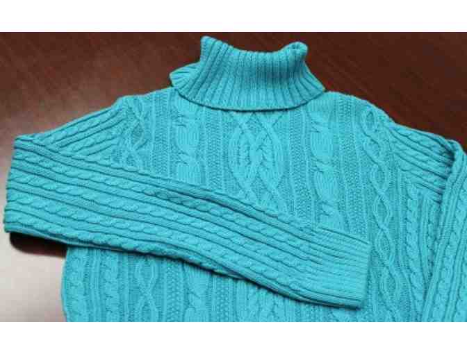 Woman's Turquoise Pullover Crofts and Barrows Cable Sweater