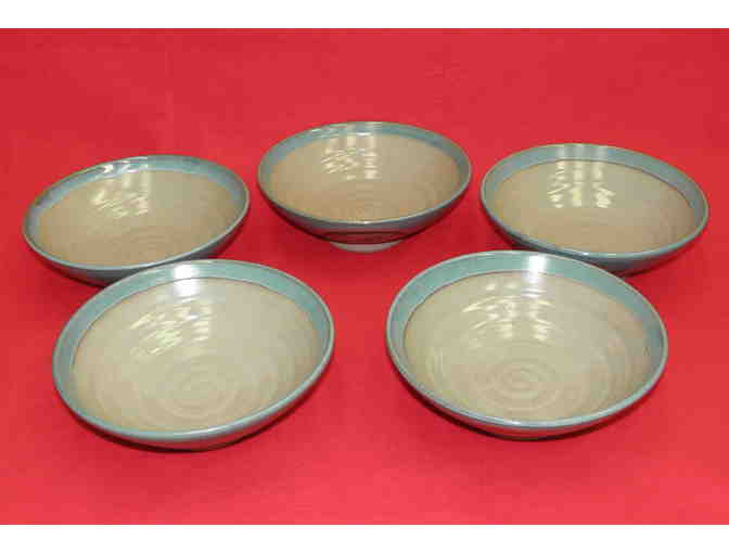 Set of 5 Large Japanese Ceramic Bowls with Bird Motif