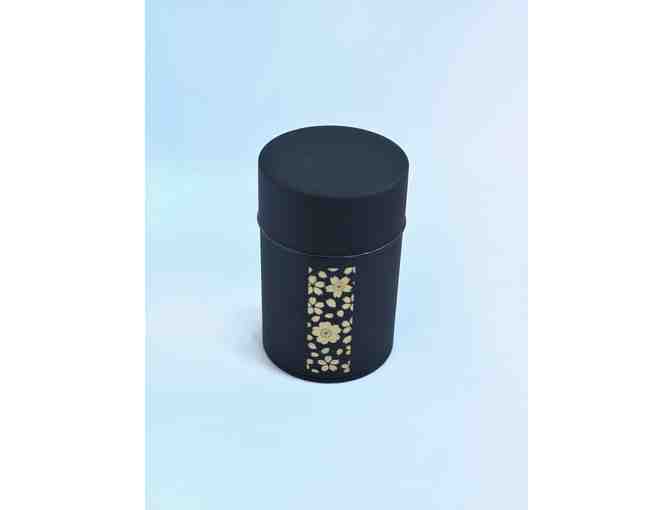 Black Tea Canister with Gold Flowers