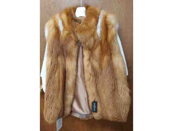 Beigecross Sheared Mink Cape with Red Fox Trim