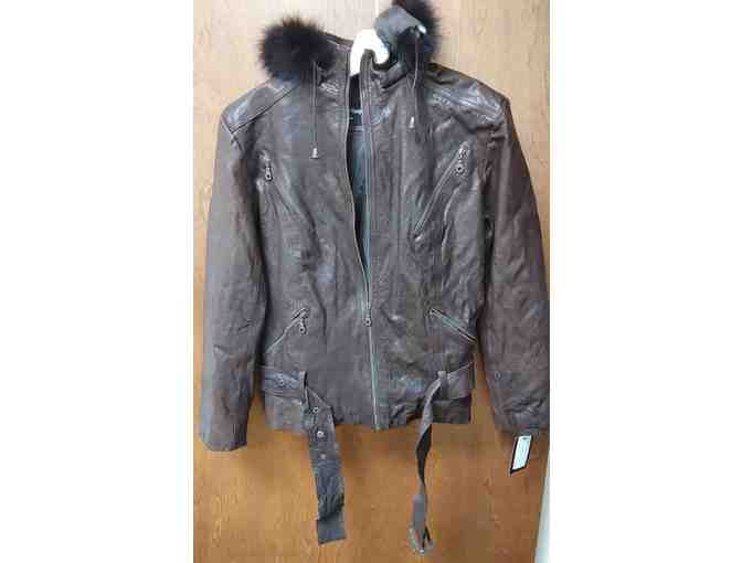 Brown Leather Jacket with Fur Trim Hood