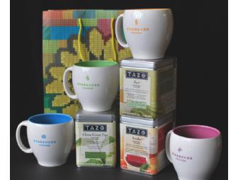 Trio of Starbucks Tazo Tea and a Set of 4 Colorful Cups
