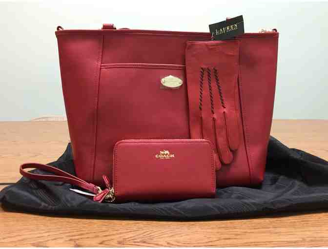 Coach Purse, Wristlet and Red Leather Gloves