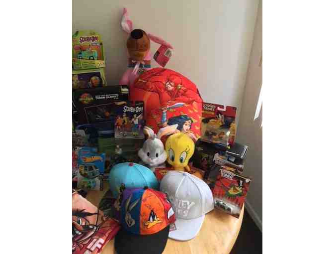 HUGE Basket of Superhero, Scooby Doo, & Looney Tunes Toys, Clothing, and More!