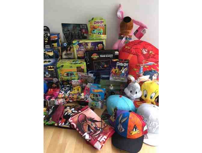 HUGE Basket of Superhero, Scooby Doo, & Looney Tunes Toys, Clothing, and More!