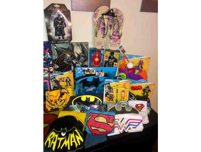 HUGE Basket of DC Entertainment Themed Toys, Clothing, and Collectibles!