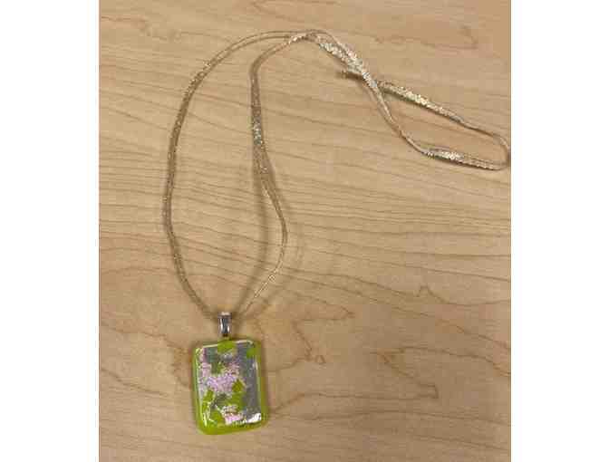 Handcrafted green and silver glass fused pendant