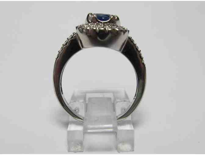 Sapphire and Diamond Ring - 18K White Gold, Oval Sapphire, Brilliant Cut Diamonds