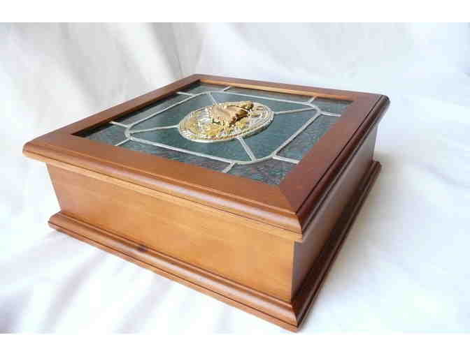 Stained Glass and Wood Jewelry Box by Roxanne Copp.