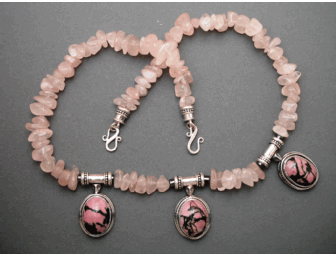 Rhodonite, Sterling Silver and Rose Quartz Necklace by Ted Cutter