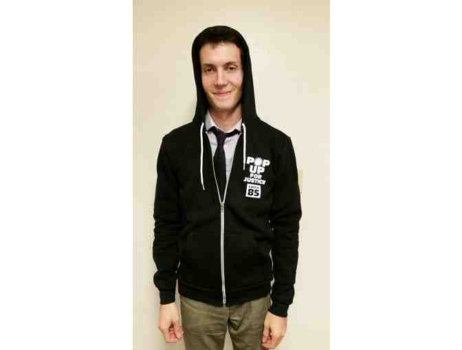 American Apparel Zip Up Hoodie - Black - Size Small - Unisex - 'Pop Up For Justice' Logo