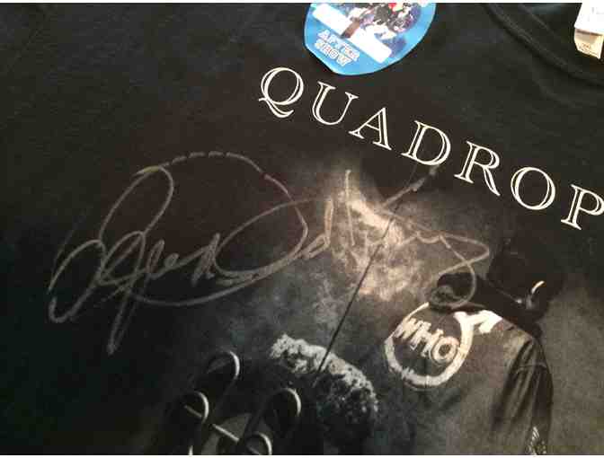 The Who Quadrophenia Tour t-shirt signed by Roger Daltrey with backstage pass sticker