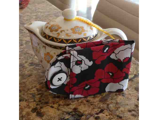 Handmade Tea Bag Wallet - Black with Red & White Flowers