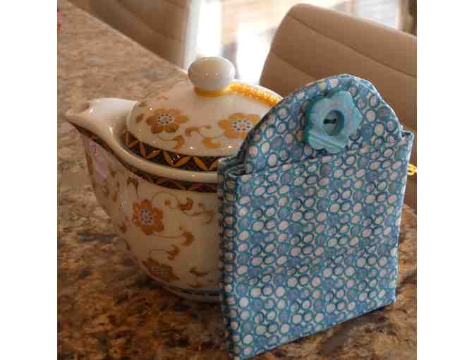 Handmade Tea Wallet - Turquoise & White Spots