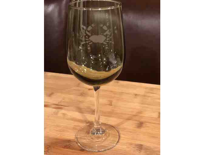 Green Wine Glasses - Crab Etching, Set of 4