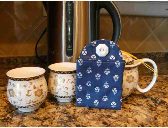 Handmade Tea Bag Wallet - Blue with White Flowers