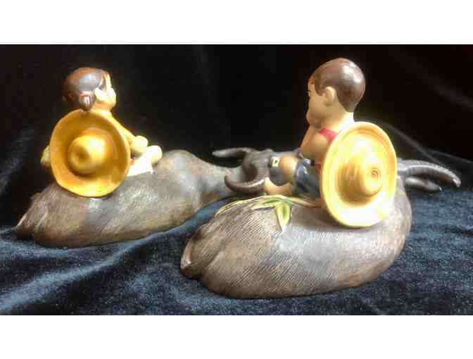 Ceramic Girl and Boy on Water Buffalos