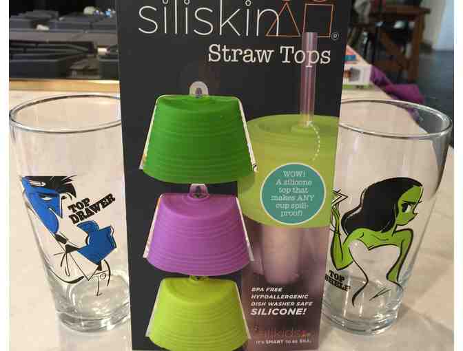 Siliskin Straw Tops, 4 Glasses with Original Animation & Signed Artwork