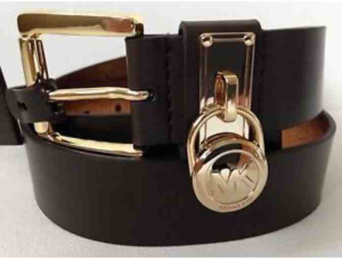 Michael Kors Brown Leather Belt w/Gold Buckle w/ Gold Lock - Medium