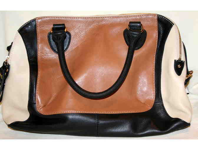 Audrey Brooke Genuine Leather Color Block Paramount Satchel Handbag Purse