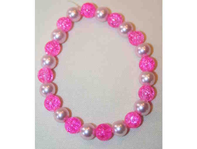 Bright Pink and Pearl Handmade Beaded Stretch Bracelet