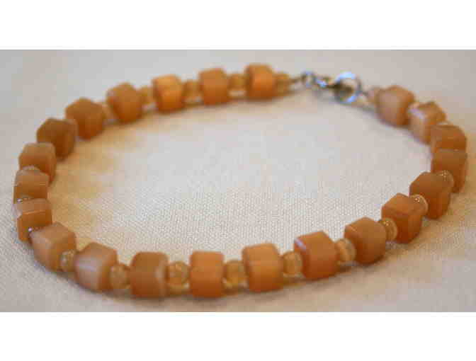 Handmade Tan Square Glass Beaded Bracelet with Clasp