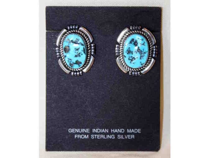 Sterling Silver and Turquoise Clip Earrings Handmade by Native Americans