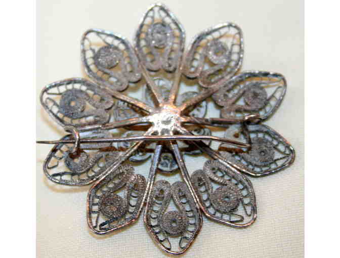 Silver Filigree Vintage Flower Pin