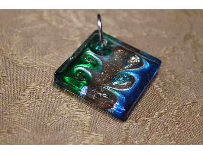 Murano Inspired Glass Multi-colored Pendant, Square