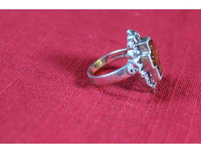 Cross Ring with Amber colored stone