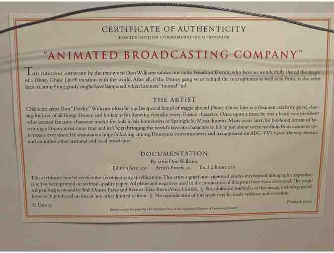 Disney Animated Broadcasting Company Original limited edition commemorative lithograph