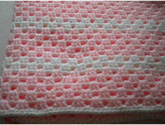 Hand Crocheted Afghan: Pink with White accent