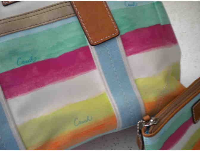 Coach Hampton Watercolor Striped Hand Bag Tote with wallet