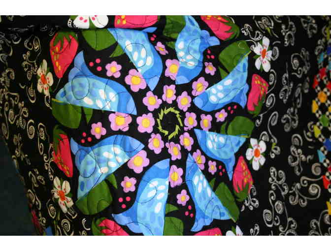 Black Handmade Quilt: Bird & Flower motif*