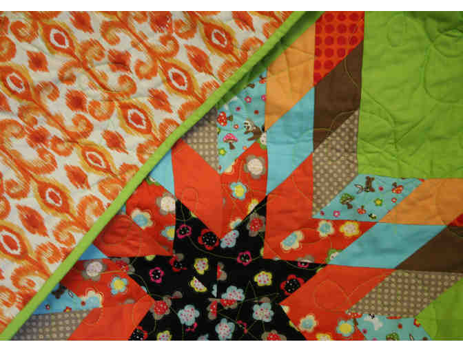 Green Handmade Quilt: Animal & Flower motif*