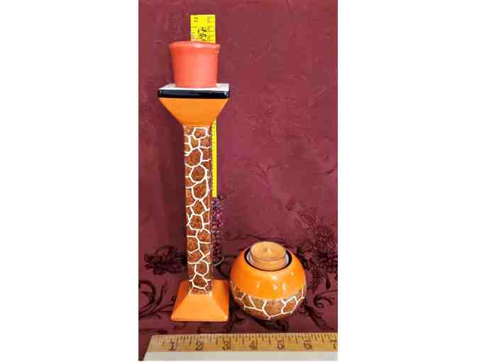Giraffe patterned Candle Holders -- set of 2 -- made in South Africa