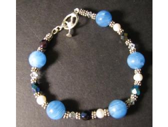 Blue Stone, Pearl, Crystal and Silver Bracelet