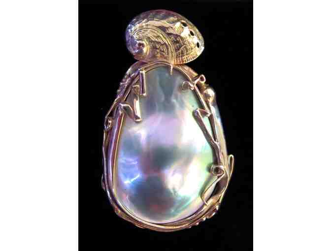 14K Gold and Abalone Mabé Pearl Pendant (1'W x 1.75'H), Randall Dexter