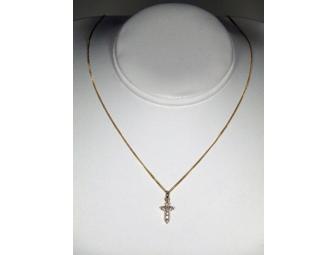 14K Yellow Gold Diamond Cross Necklace ~ Estate Jewelry