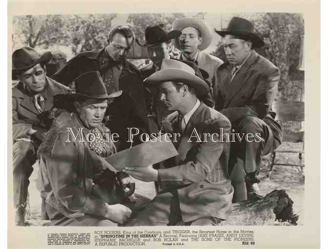 SPRINGTIME IN THE SIERRAS, 1947, movie still set, Roy Rogers, Andy Devine, Trigger.