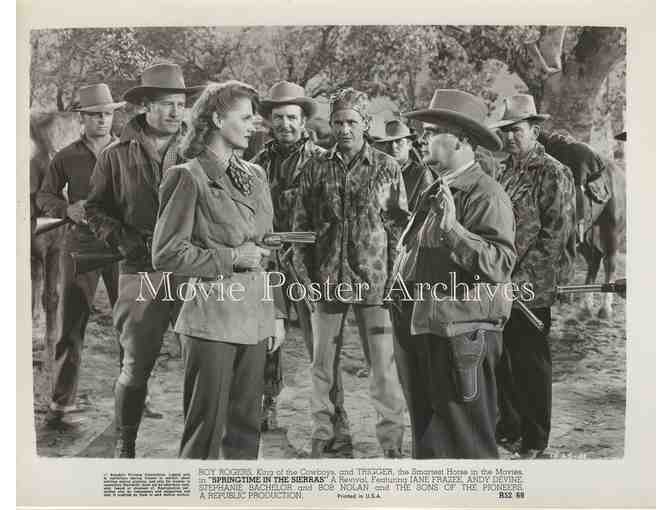 SPRINGTIME IN THE SIERRAS, 1947, movie still set, Roy Rogers, Andy Devine, Trigger.