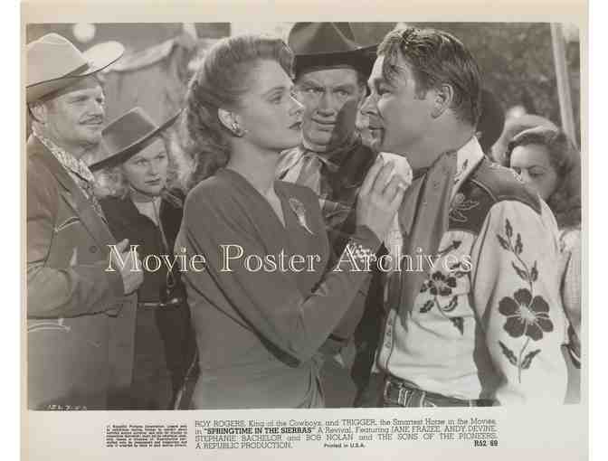 SPRINGTIME IN THE SIERRAS, 1947, movie still set, Roy Rogers, Andy Devine, Trigger.