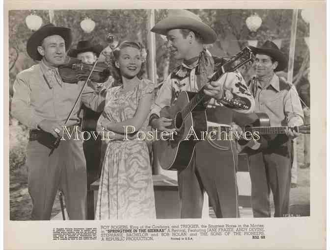 SPRINGTIME IN THE SIERRAS, 1947, movie still set, Roy Rogers, Andy Devine, Trigger.