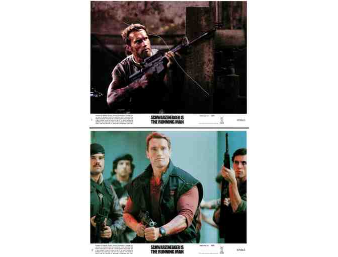 RUNNING MAN, 1987, cards and stills, Arnold Schwarzenegger, Richard Dawson