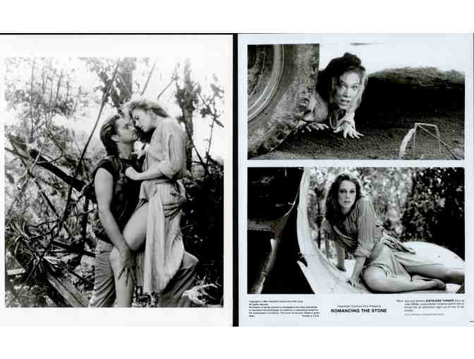 ROMANCING THE STONE, 1984, cards and stills, Michael Douglas, Kathleen Turner