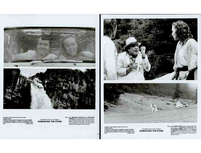 ROMANCING THE STONE, 1984, cards and stills, Michael Douglas, Kathleen Turner