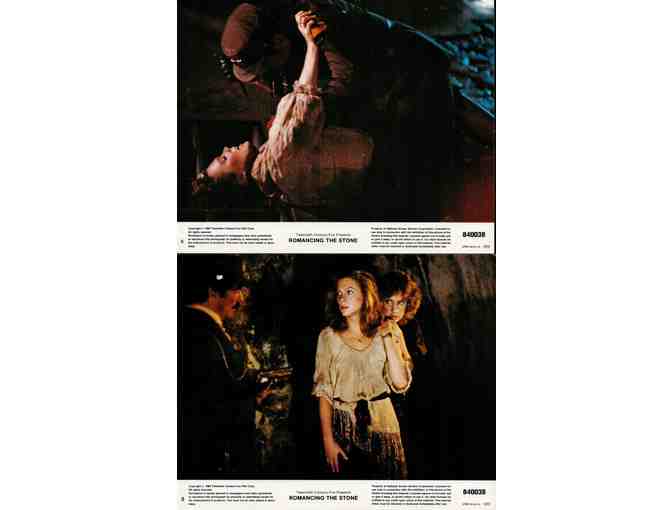 ROMANCING THE STONE, 1984, cards and stills, Michael Douglas, Kathleen Turner