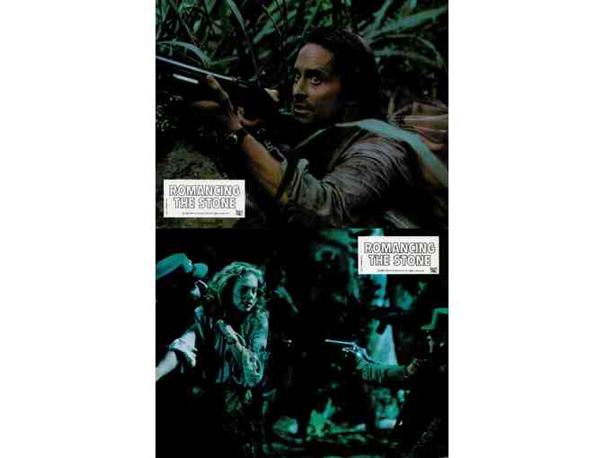 ROMANCING THE STONE, 1984, French lobby cards, Michael Douglas, Kathleen Turner